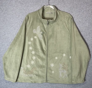 Croft & Barrow Jacket Womens 2X Fleece Full Zip Embroidered Reindeer Sleigh - Picture 1 of 9