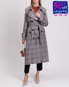 RRP €410 WALTER BAKER Paisley Trench Coat Size L Glen Plaid Belted Storm Flap - Picture 1 of 12