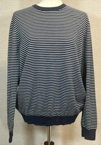 J. McLaughlin Sweater Women's XL Striped Crew Neck Knit Top Navy Blue Cotton - Picture 1 of 10