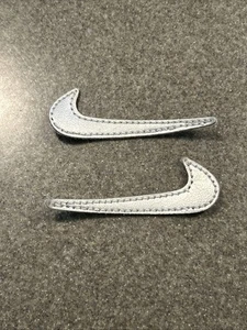 Nike Swoosh Patch Lot 2 Running Shoe Sneaker Skating Badge Logo Silver Vinyl 3” - Picture 1 of 3