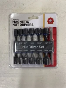14Pcs Power Nuts Driver Drill Bit Set Metric and SAE Sockets Magnetic New Sealed - Picture 1 of 5
