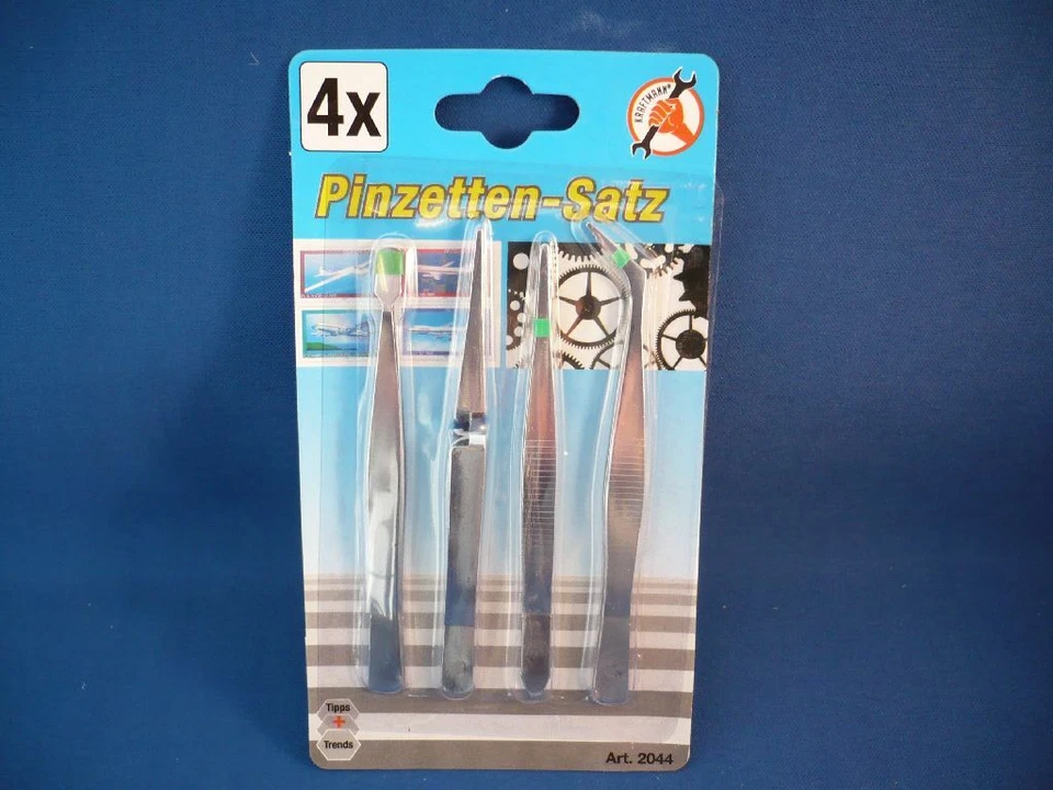 KRAFTMANN Pinzetten-Set mit VIER div. rostfreien Pinzetten - Flachkopf, Spitzkopf,...!!!