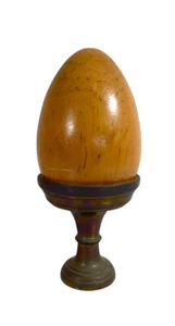 SARREID Ltd 8” Wood Egg on Brass Stand Unique Collectible Vintage Easter Decor - Picture 1 of 10