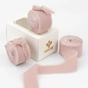 Dusty Rose Chiffon Ribbon 1 Inch Fringe Ribbon Dark Pink Chiffon Silk Ribbon ... - Picture 1 of 9