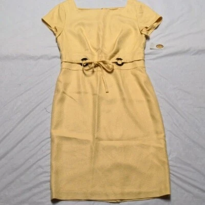 Talbots Butter Yellow Silk Square Neck Sheath Midi Dress Cocktail Party NWT 10 - Image 1 of 4