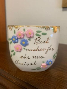 VINTAGE BEST BABY WISHES TRINKET CUP OR TINY PLANTER - Picture 1 of 4