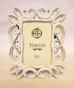 Veritas Ivory White Scroll Resin Picture Frame for 4" x 6" Photo Distressed look - Picture 1 of 3