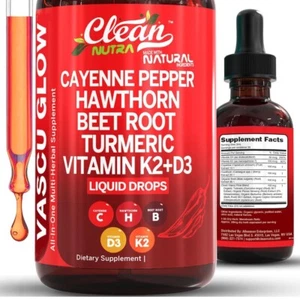 Clean Nutra Cayenne Pepper Drops Supplement Liquid + Hawthorn Berry, Vitamin D3 - Picture 1 of 4
