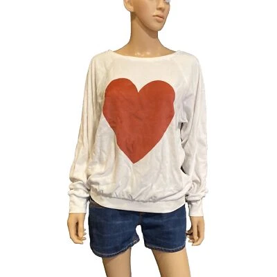 Pulôver Wildfox White Label Barcelona veludo branco com coração vermelho tamanho M novo com etiquetas - Imagem 1 de 4