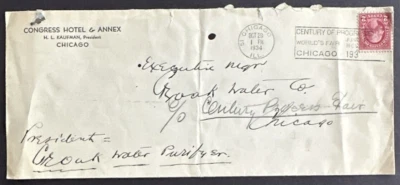 US 1934 Cover Congress Hotel Chicago IL World's Fair Century of Progress Sc#634 - Image 1 of 2