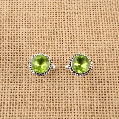 Gemelos de plata de ley 925 genuina verde amatista hermanos regalo aniversario Foto 1 de 4