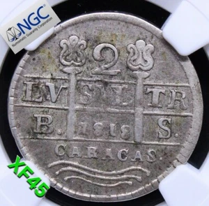 2 Reales 1818, Venezuela Silver. C-6. NGC XF45 - Picture 1 of 3