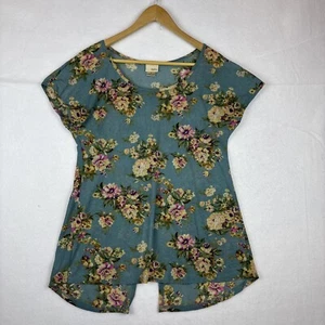 Daytrip Camicia Donna M Floreale Manica Corta Turchese Spacco Schiena Boho Festival - Foto 1 di 5