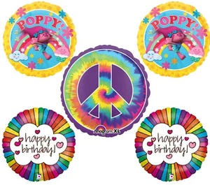 Trolls Peace Sign Tie Dye birthday party balloons Decorations supplies Poppy - Picture 1 of 1