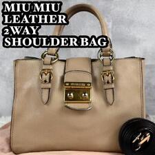 Miu Miu Leather Shoulder Bag Handbag Auth Beige Medium Women Italy