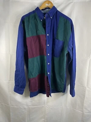 Colosseum Colour Block Shirt Men's Size L Long Sleeve Blue Green Cotton Vintage - Image 1 of 4