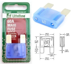 Littelfuse Maxi Lama Fusibile 60 Amp Blu MAX60BP 1 PC Ricambio Orig. Qualità Per - Picture 1 of 12