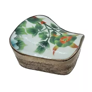 Vintage Chinesische Versilberte Schmuckschatulle Porzellan Scherbendose mit Blumenmuster - Bild 1 von 9