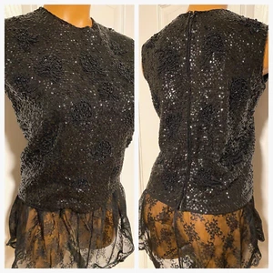 VTG 60's BLACK BEADED W/ SEQUINS MAI JACOBS HONG KONG ROCKABILLY VLV SZ S-M - Picture 1 of 9
