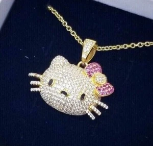 Round Cut Lab-Created Kitty Charm Valentine Gift Pendant 14K Yellow Gold plated - Picture 1 of 5