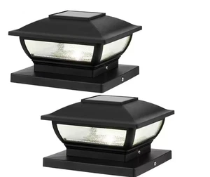 Hampton Bay 4x4 or 6x6 Black Integrated LED Outdoor Solar Deck Post Cap LIGHT 2P - Picture 1 of 8