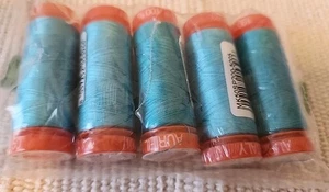 New - SEWING THREAD LOT- 5 Small Spools-Aurifil Cotton 50wt Blue/ Green #5005 - Picture 1 of 2