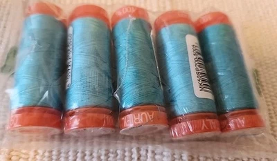 New - SEWING THREAD LOT- 5 Small Spools-Aurifil Cotton 50wt Blue/ Green #5005 - Image 1 of 2