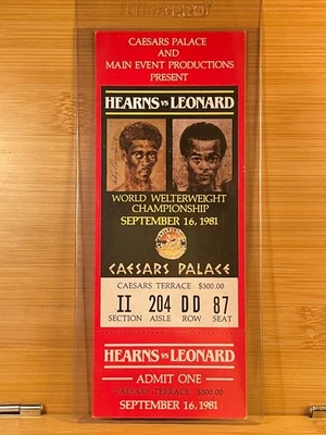 1981 Thomas Hearns Sugar Ray Leonard Boxing Full Boxing Ticket 9/16/81  Ceasars - Image 1 of 4