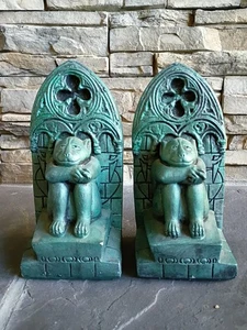 Sujetalibros espeluznantes vintage góticos de cerámica o arcilla pesados 4,2 libras - Imagen 1 de 7