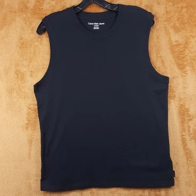 CALVIN KLEIN Shirt Mens XL Black Pullover Crew Sleeveless Tank Fitted Cotton - Image 1 of 4