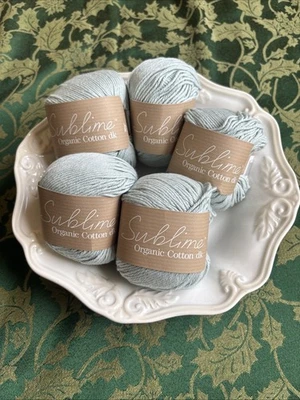 5 SUBLIME 100% Organic Cotton DK Yarn - 50g - 120 yds - Shade 0142 Light Green - Image 1 of 4