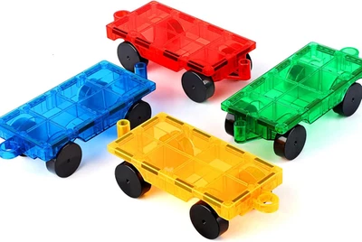 Magnetic Cars Construction Set, 4PCS Magnet Tiles Truck Building Toys 3-8+ - Image 1 of 4
