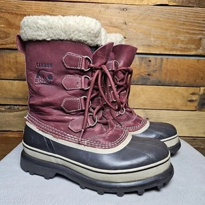 Women’s Sorel Caribou Waterproof Snow Boots Size 9 NL 1005-521 Burgundy Lace Up - Picture 1 of 13