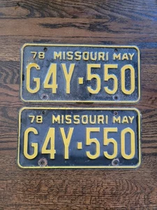 MISSOURI LICENSE PLATE PAIR OF LICENSE PLATES 1978 MAY G4Y 550 - Picture 1 of 3