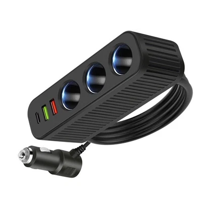 6-in-1 3-Steckdosen-Auto-Zigarettenanzünder-Splitter Schnelllade-Stromadapter - Bild 1 von 4
