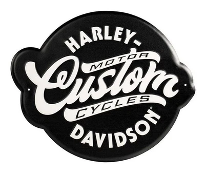 Letrero de metal Harley-Davidson personalizado con logotipo de motocicleta en relieve, blanco y negro Foto 1 de 2