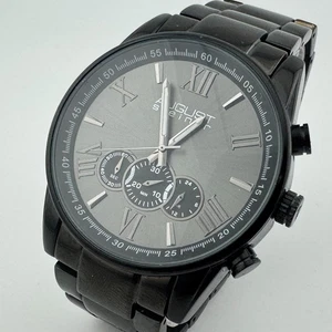 August Steiner Quartz Watch Men 30m Black Analog Chronograph New Battery 7.25" - Picture 1 of 6