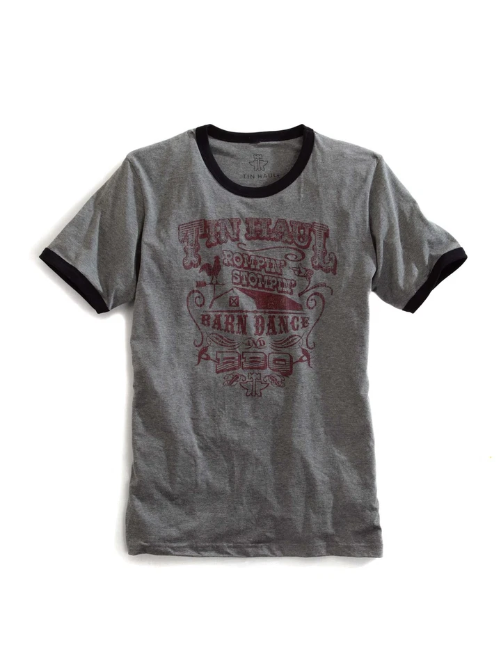 Camiseta Tin Haul Unisex Rompin Stompin Barn Dance Gris 100% Algodón S/S Foto 1 de 1