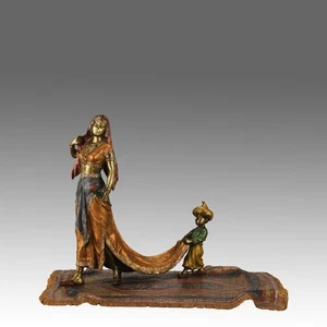 Early 20th Century Cold-Painted Bronze "Harem Girl and Boy" by Franz Bergman - Picture 1 of 11