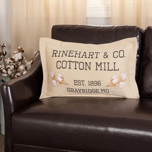 Ashmont Cotton Mill Co. Pillow 14x22 Country Embroidery Cotton Button Khaki Blue - Picture 1 of 7