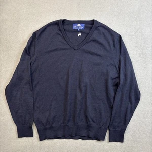 Peter Scott Men V Neck CoolMax Merino Wool Sweater Size 42 Large Navy Blue - Picture 1 of 8