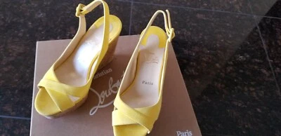 Новый CHRISTIAN LOUBOUTIN желтый Reine De Liege пробки на танкетке сандалии, размер 36,5 - Изображение 1 из 4