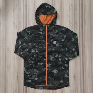 Carhartt Camo Ripstop Hooded Rain Jacket Waterproof Boys Large 14-16 Adult S - Picture 1 of 7