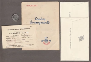 1949 CUNARD White Star Line HALIFAX LANDING CARD & Arrangements + 2 ENVELOPES - Picture 1 of 4