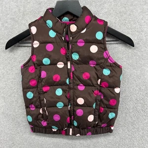 Old Navy Puffer Vest Kids Size 5 5T Brown Polka Dot Full ip Insulated - Picture 1 of 10