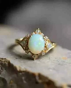 2.50Ct Oval Cut Natural Fire Opal Halo Women Wedding Ring 14K Yellow Gold Plated - Picture 1 of 6