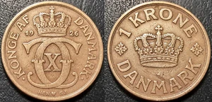 Danemark - Christian X - 1 krone 1926 HCN; GJ - KM#824.1 - Foto 1 di 1