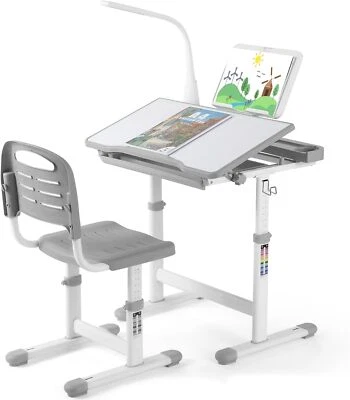Kinderschreibtisch Schülerschreibtisch Höhenverstellbar mit Stuhl & LED Lampe - Bild 1 von 4
