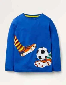 Mini Boden NEW Boys Long sleeve T-Shirts Applique Football Blue Size 2-3 Y - Picture 1 of 4