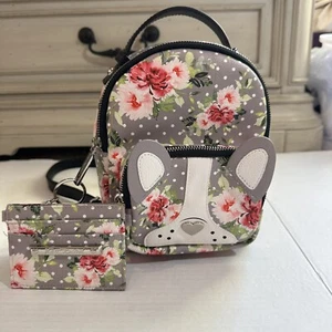 NWOT Betsey Johnson Mini Backpack Purse Bag Puppy Dog Floral w/ card holder - Picture 1 of 9